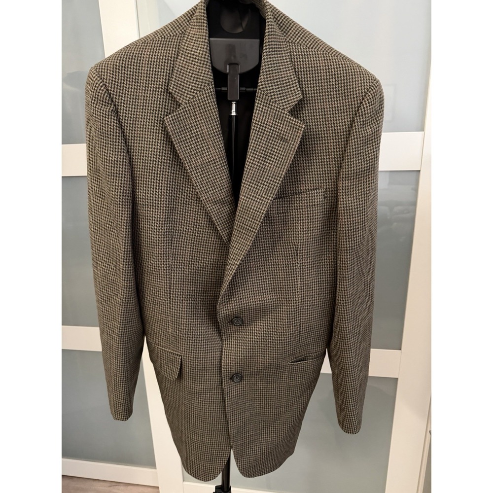 Jos. A. Bank Men's Houndstooth Wool Blazer Sports Jacket 42R Olive Brown Green